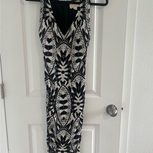 Nicole Miller Artelier Black and White Patterned Sleeveless Cocktail Dress